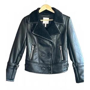 NWT Avec Les Filles Womens Black Faux Leather Jacket Small Moto Bikercore